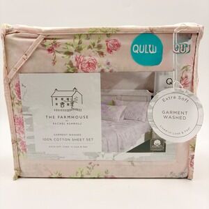 The Farmhouse by Rachel Ashwell Queen Cotton Sheet Set Pink Floral Cabbage Rose